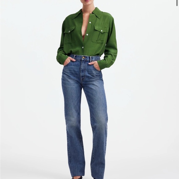 Madewell Alexa Chung for Madewell Pleat-Pocket Button-Up Shirt in Dark Pine M - Picture 2 of 12